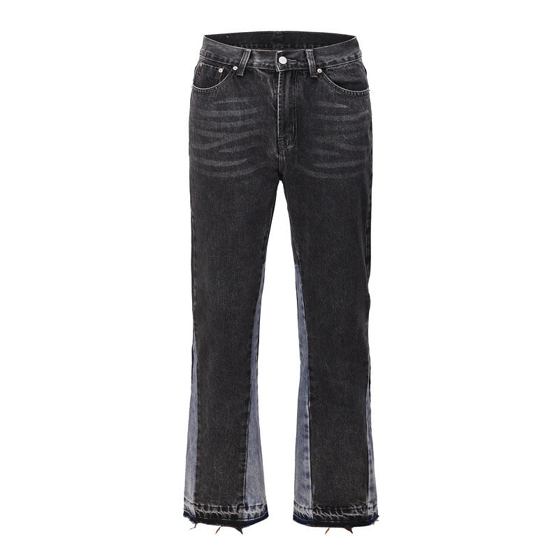 Washed Vibe Style Loose Splicing Micro-Flared Trouser Leg Jeans