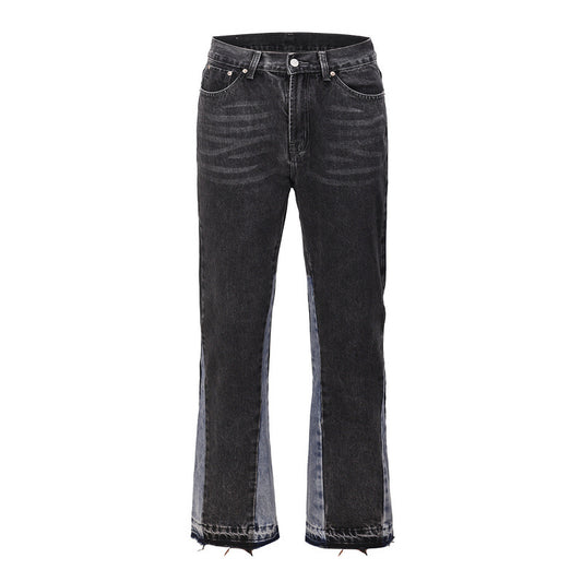 Washed Vibe Style Loose Splicing Micro-Flared Trouser Leg Jeans